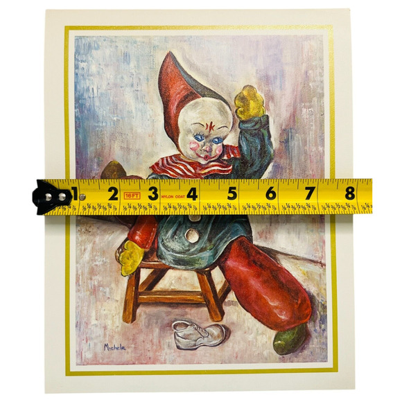 Vintage Creepy Clown Art Print Lithograph Michele Evil Doll Kitsch Circus 8 x 10 - Picture 6 of 6